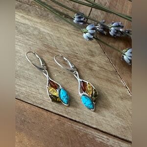Sterling Silver Gemstone & Turquoise Earrings